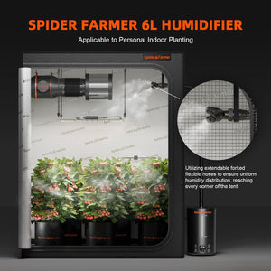 Spider Farmer 6L Cool Mist Humidifier – Ultrasonic luftfuktare med 6 liters tank anppassad för terrarium, vivarium och odlingsmiljöer i hemmet. /applical to personal indoor planting and terrariums and vivariums.