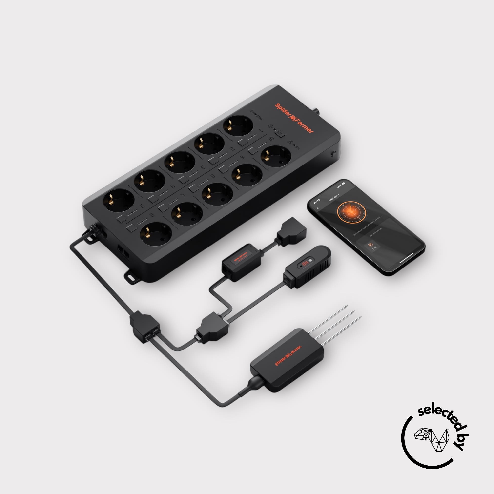 GGS AC10 strömskena med 10 individuellt styrbara uttag, för belysning, fläktar, luftfuktare och mer / GGS AC10 power strip with 10 independently controlled outlets for lights, fans, humidifiers, and more
