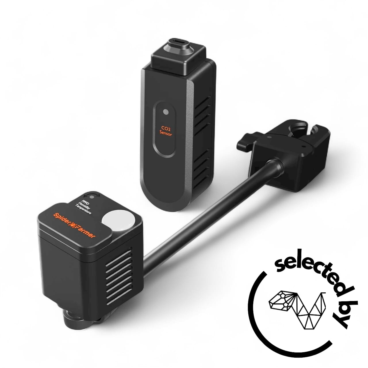Spider Farmer GGS SensorPro-kit med CO₂-sensor, PAR/Temp/RH-sensor och fäste – Selected by Stockholm Reptiles./Spider Farmer GGS SensorPro kit with CO₂ sensor, PAR/Temp/RH sensor and mount — Selected by Stockholm Reptiles.