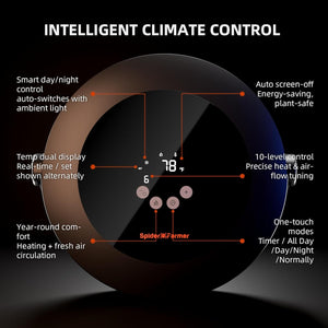 Värmefläktens display med Intelligent kontrol, dag/natt, 10 nivåer och sömnläge / Heater display with Intelligent Climate Control, day/night, 10 levels and auto screen-off