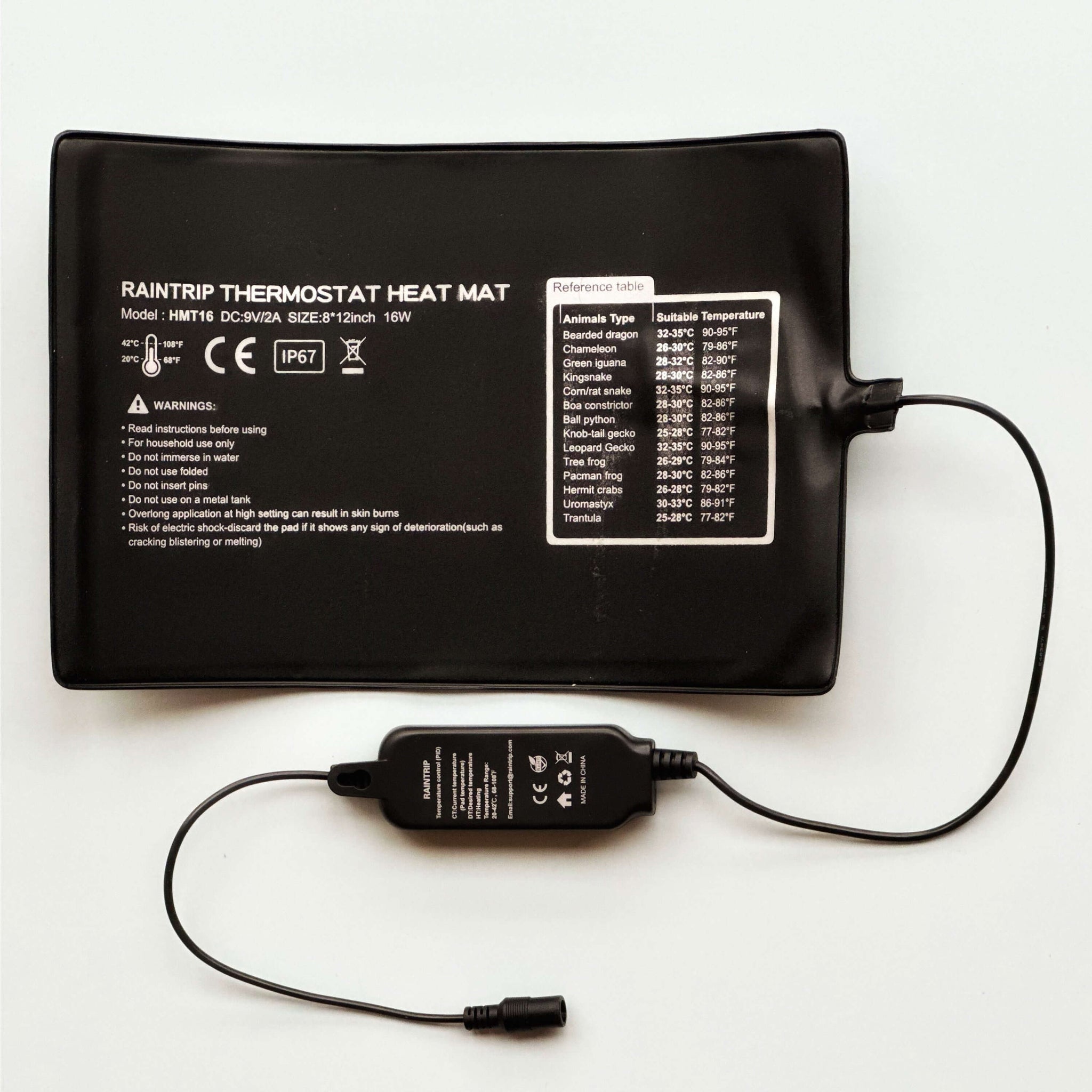 HILDA Heating Pad with thermostat (back/specifications)| STOCKHOLM REPTILES